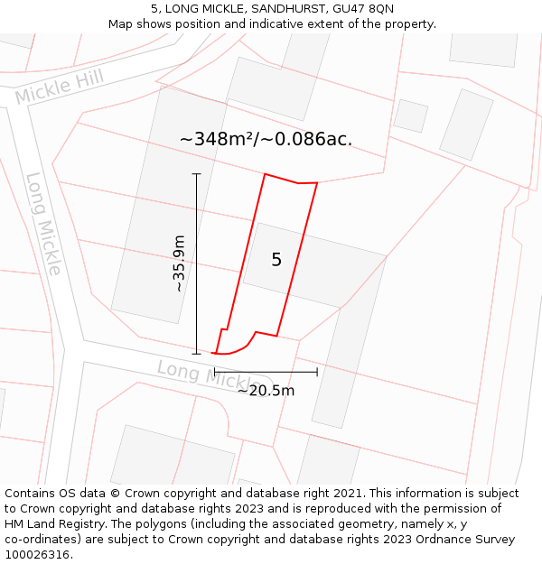 5, LONG MICKLE, SANDHURST, GU47 8QN: Plot and title map