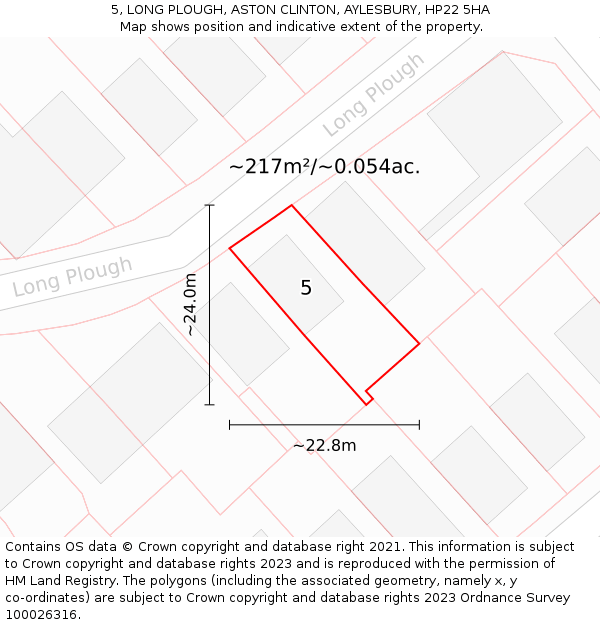 5, LONG PLOUGH, ASTON CLINTON, AYLESBURY, HP22 5HA: Plot and title map