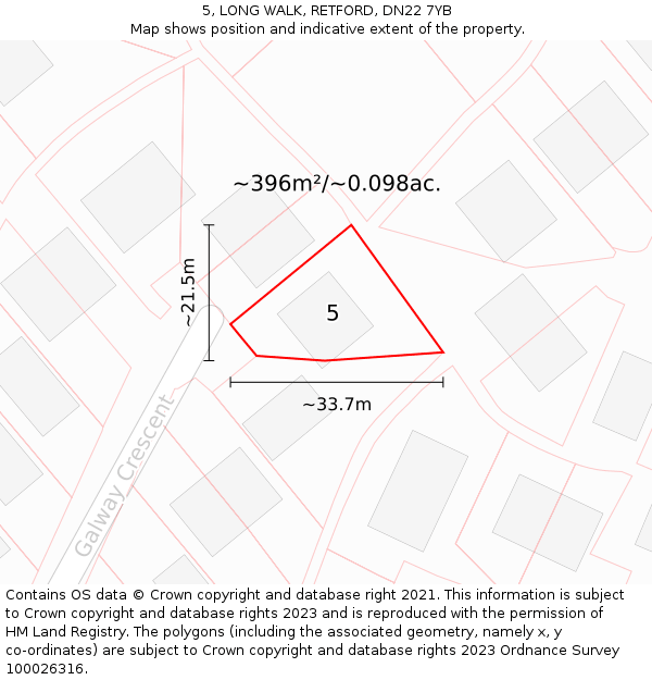 5, LONG WALK, RETFORD, DN22 7YB: Plot and title map