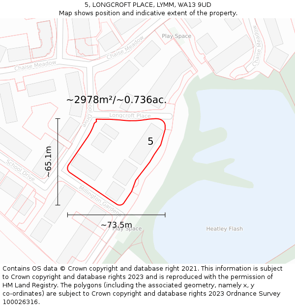5, LONGCROFT PLACE, LYMM, WA13 9UD: Plot and title map