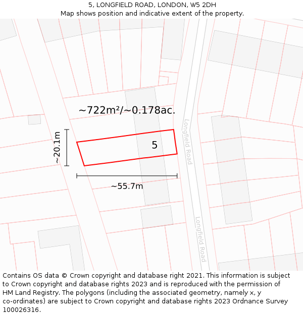 5, LONGFIELD ROAD, LONDON, W5 2DH: Plot and title map
