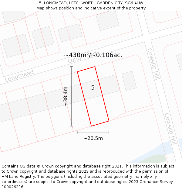 5, LONGMEAD, LETCHWORTH GARDEN CITY, SG6 4HW: Plot and title map