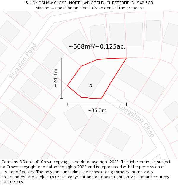 5, LONGSHAW CLOSE, NORTH WINGFIELD, CHESTERFIELD, S42 5QR: Plot and title map