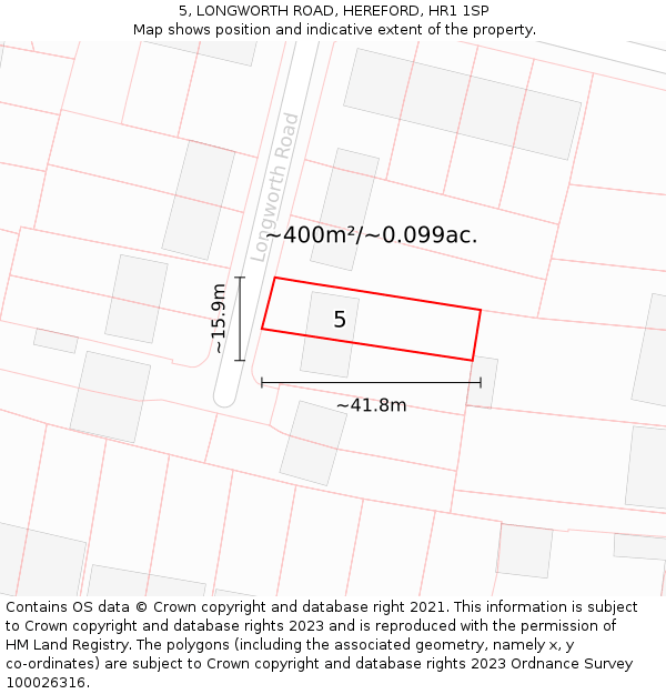 5, LONGWORTH ROAD, HEREFORD, HR1 1SP: Plot and title map