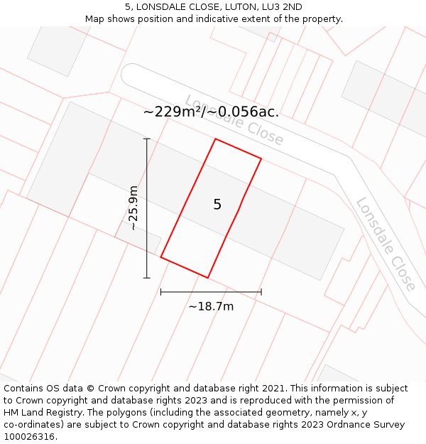 5, LONSDALE CLOSE, LUTON, LU3 2ND: Plot and title map