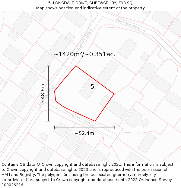 5, LONSDALE DRIVE, SHREWSBURY, SY3 9QJ: Plot and title map