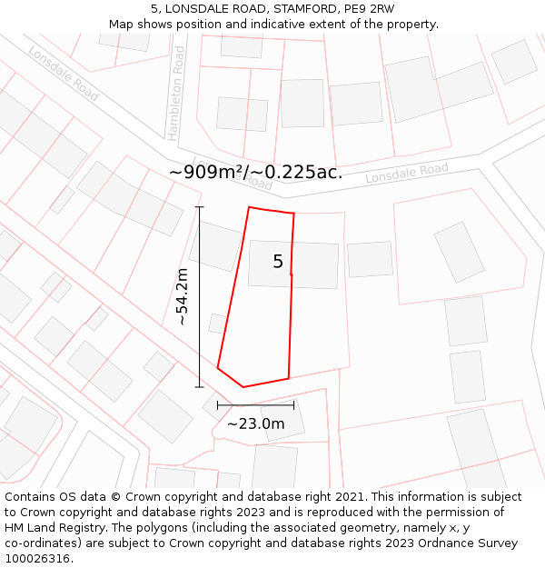 5, LONSDALE ROAD, STAMFORD, PE9 2RW: Plot and title map