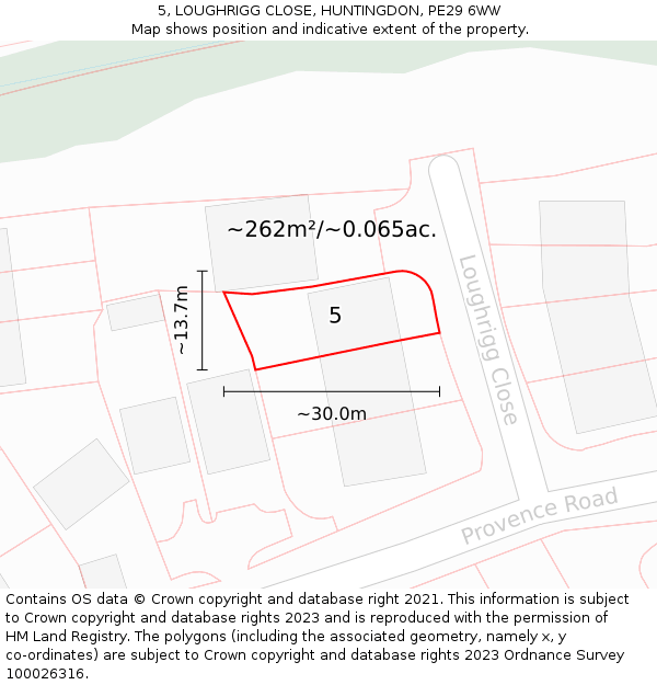 5, LOUGHRIGG CLOSE, HUNTINGDON, PE29 6WW: Plot and title map