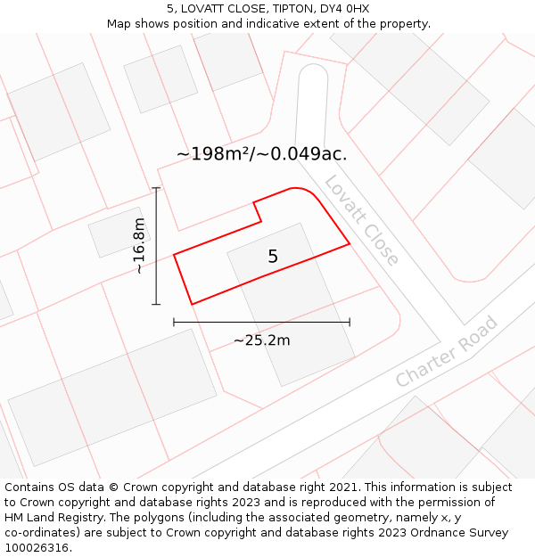 5, LOVATT CLOSE, TIPTON, DY4 0HX: Plot and title map