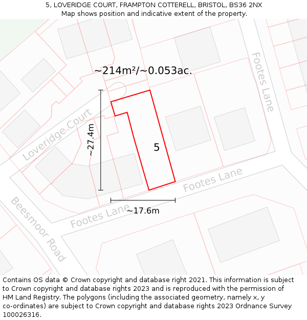 5, LOVERIDGE COURT, FRAMPTON COTTERELL, BRISTOL, BS36 2NX: Plot and title map