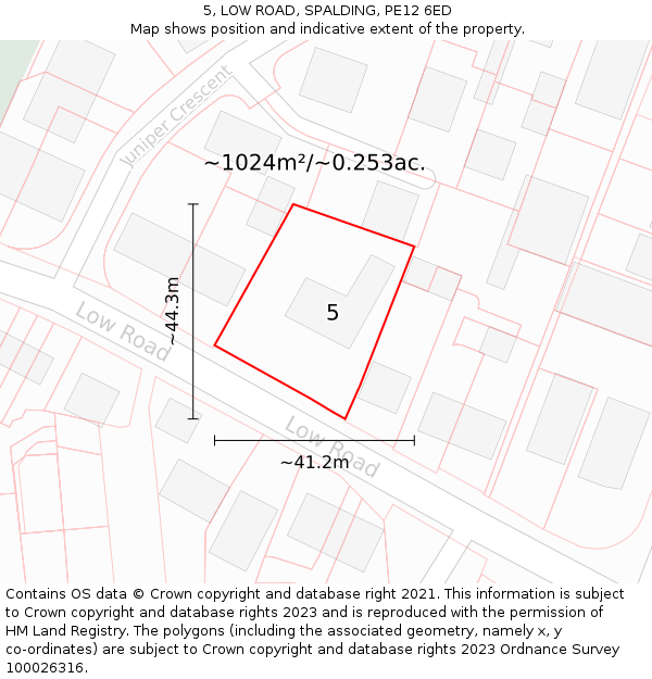 5, LOW ROAD, SPALDING, PE12 6ED: Plot and title map