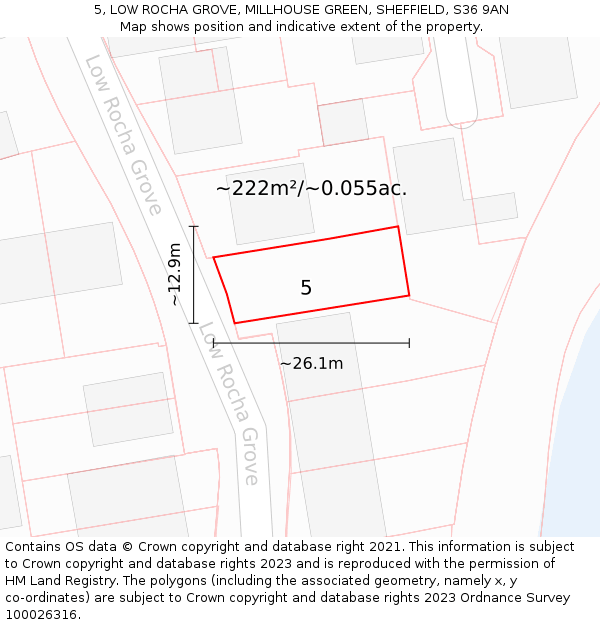 5, LOW ROCHA GROVE, MILLHOUSE GREEN, SHEFFIELD, S36 9AN: Plot and title map