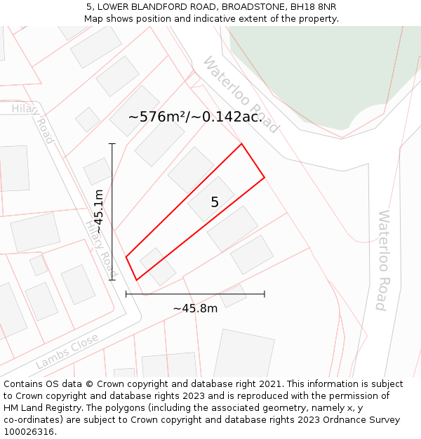 5, LOWER BLANDFORD ROAD, BROADSTONE, BH18 8NR: Plot and title map