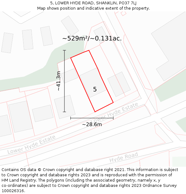 5, LOWER HYDE ROAD, SHANKLIN, PO37 7LJ: Plot and title map