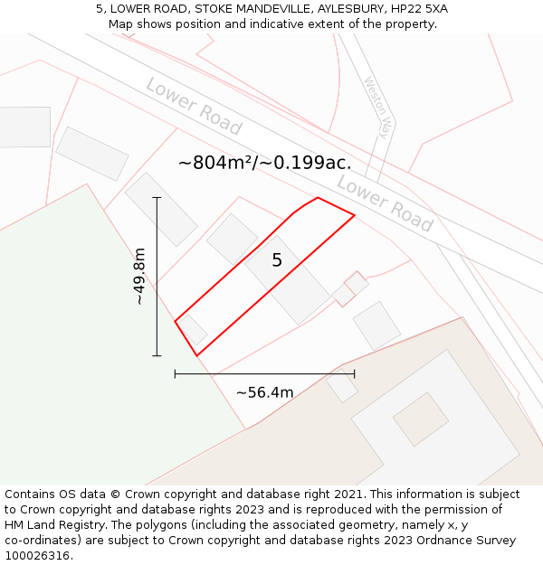 5, LOWER ROAD, STOKE MANDEVILLE, AYLESBURY, HP22 5XA: Plot and title map