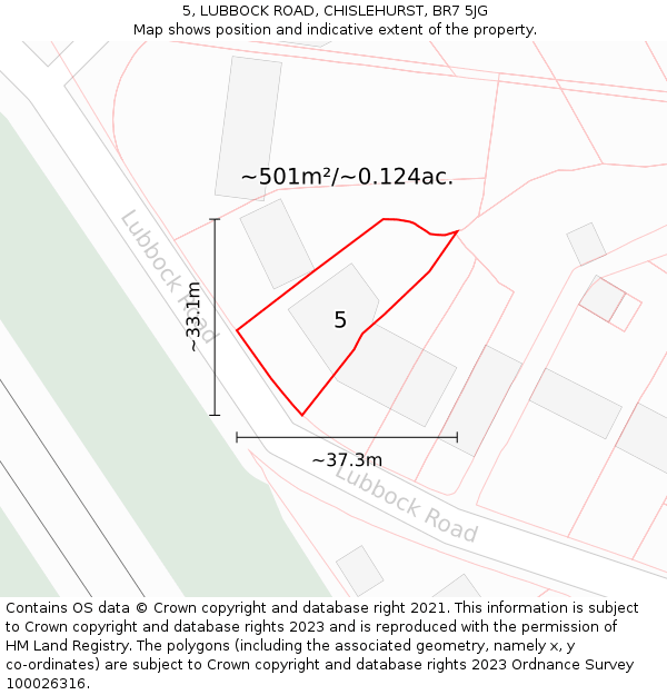 5, LUBBOCK ROAD, CHISLEHURST, BR7 5JG: Plot and title map