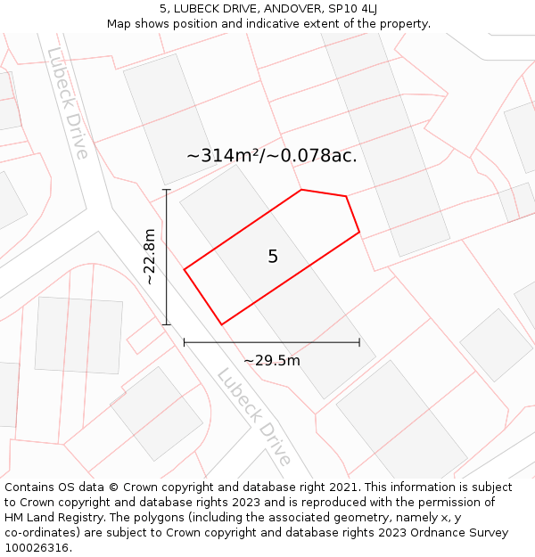 5, LUBECK DRIVE, ANDOVER, SP10 4LJ: Plot and title map