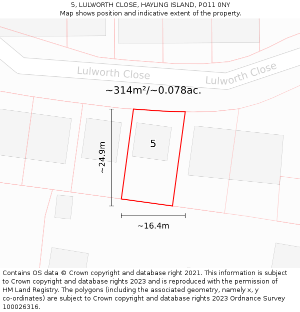 5, LULWORTH CLOSE, HAYLING ISLAND, PO11 0NY: Plot and title map