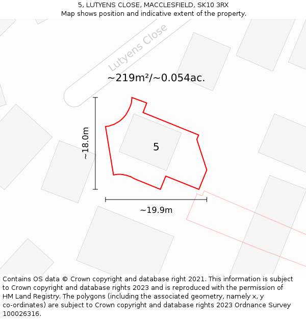 5, LUTYENS CLOSE, MACCLESFIELD, SK10 3RX: Plot and title map