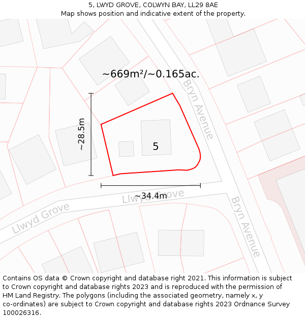 5, LWYD GROVE, COLWYN BAY, LL29 8AE: Plot and title map