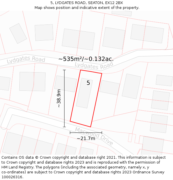 5, LYDGATES ROAD, SEATON, EX12 2BX: Plot and title map