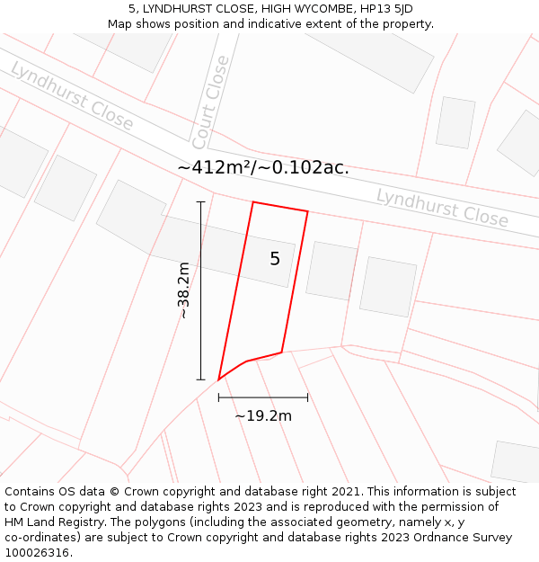 5, LYNDHURST CLOSE, HIGH WYCOMBE, HP13 5JD: Plot and title map