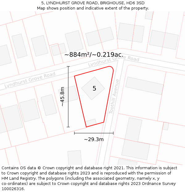 5, LYNDHURST GROVE ROAD, BRIGHOUSE, HD6 3SD: Plot and title map