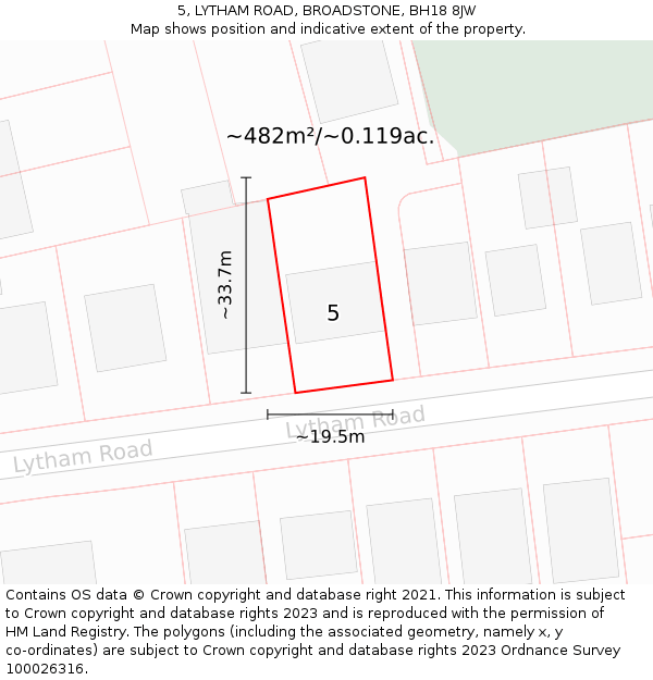 5, LYTHAM ROAD, BROADSTONE, BH18 8JW: Plot and title map