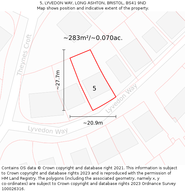 5, LYVEDON WAY, LONG ASHTON, BRISTOL, BS41 9ND: Plot and title map