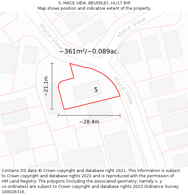 5, MACE VIEW, BEVERLEY, HU17 8YP: Plot and title map