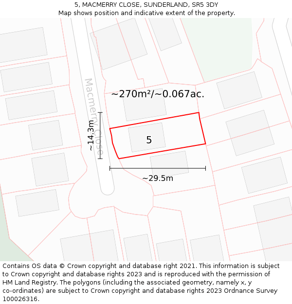 5, MACMERRY CLOSE, SUNDERLAND, SR5 3DY: Plot and title map