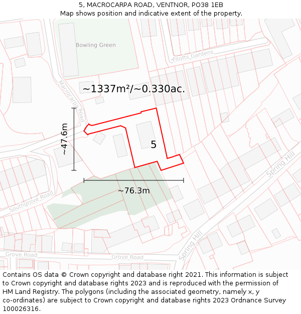 5, MACROCARPA ROAD, VENTNOR, PO38 1EB: Plot and title map