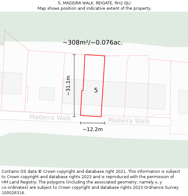 5, MADEIRA WALK, REIGATE, RH2 0JU: Plot and title map