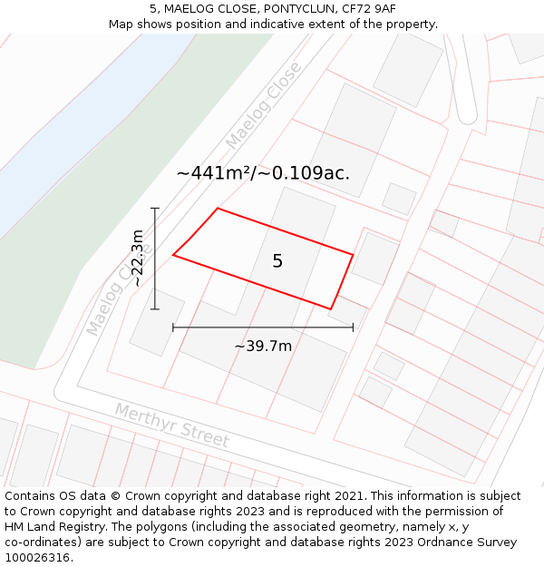 5, MAELOG CLOSE, PONTYCLUN, CF72 9AF: Plot and title map