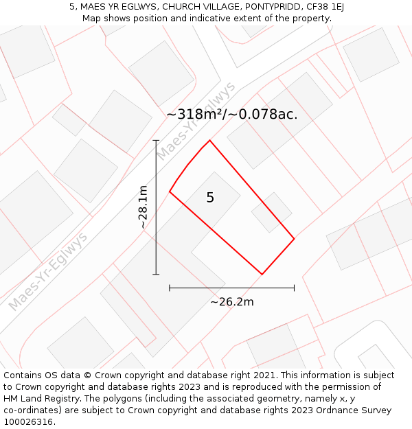 5, MAES YR EGLWYS, CHURCH VILLAGE, PONTYPRIDD, CF38 1EJ: Plot and title map