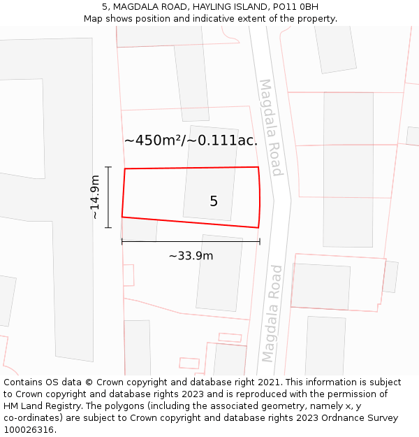 5, MAGDALA ROAD, HAYLING ISLAND, PO11 0BH: Plot and title map