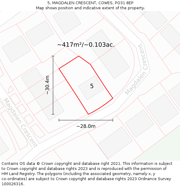 5, MAGDALEN CRESCENT, COWES, PO31 8EP: Plot and title map