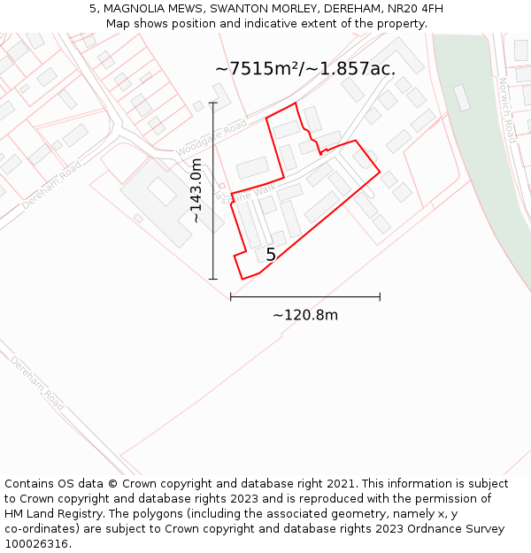 5, MAGNOLIA MEWS, SWANTON MORLEY, DEREHAM, NR20 4FH: Plot and title map