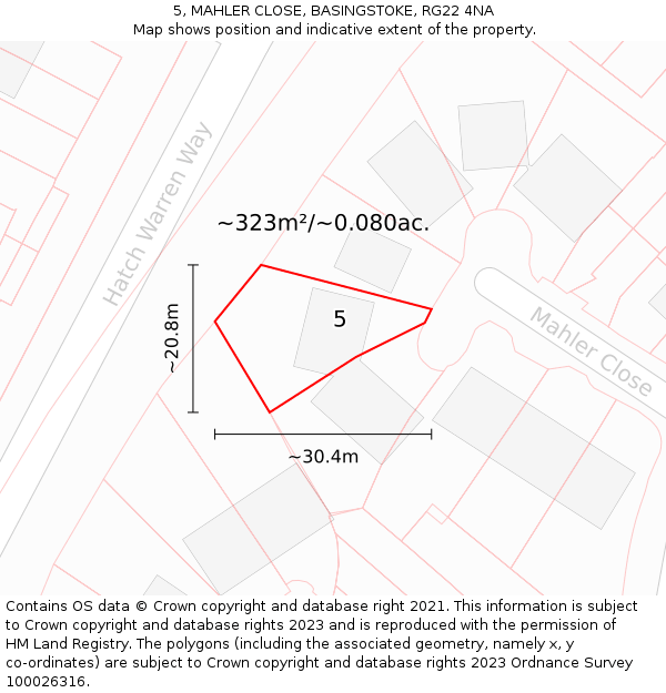 5, MAHLER CLOSE, BASINGSTOKE, RG22 4NA: Plot and title map