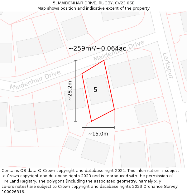 5, MAIDENHAIR DRIVE, RUGBY, CV23 0SE: Plot and title map