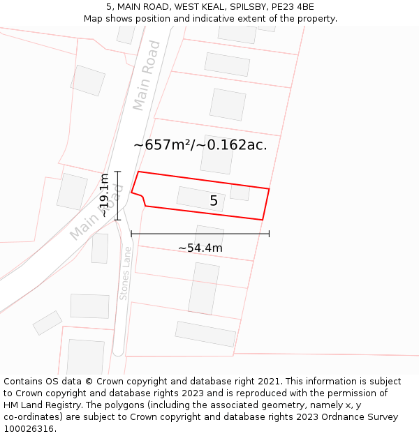 5, MAIN ROAD, WEST KEAL, SPILSBY, PE23 4BE: Plot and title map