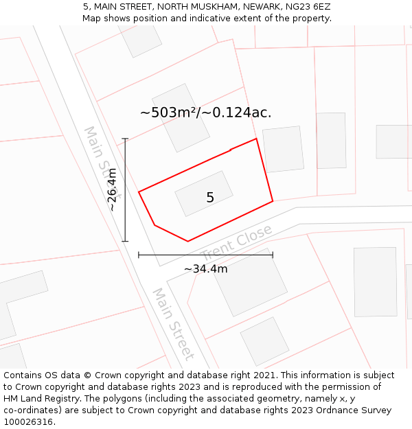 5, MAIN STREET, NORTH MUSKHAM, NEWARK, NG23 6EZ: Plot and title map