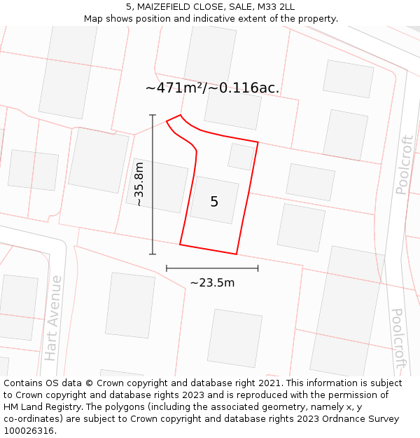 5, MAIZEFIELD CLOSE, SALE, M33 2LL: Plot and title map