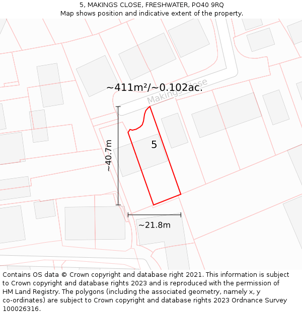 5, MAKINGS CLOSE, FRESHWATER, PO40 9RQ: Plot and title map