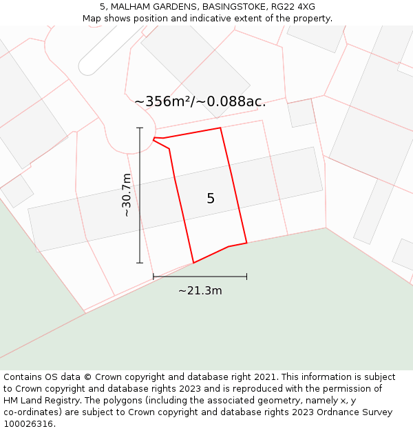 5, MALHAM GARDENS, BASINGSTOKE, RG22 4XG: Plot and title map