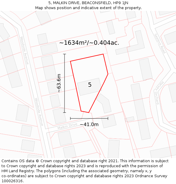 5, MALKIN DRIVE, BEACONSFIELD, HP9 1JN: Plot and title map