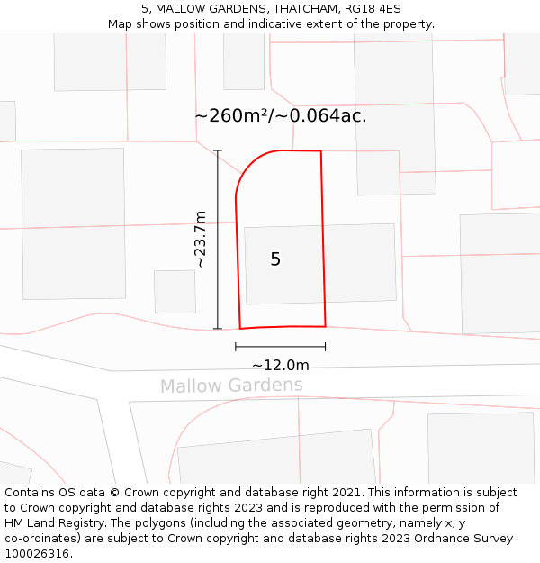 5, MALLOW GARDENS, THATCHAM, RG18 4ES: Plot and title map