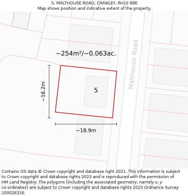 5, MALTHOUSE ROAD, CRAWLEY, RH10 6BE: Plot and title map