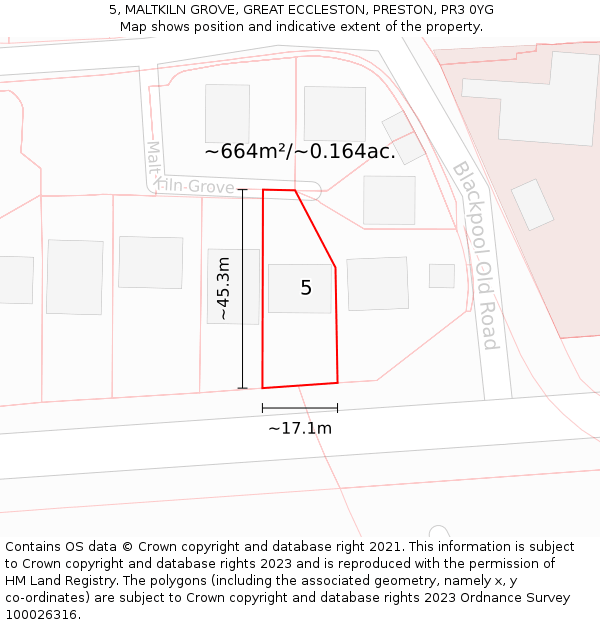 5, MALTKILN GROVE, GREAT ECCLESTON, PRESTON, PR3 0YG: Plot and title map