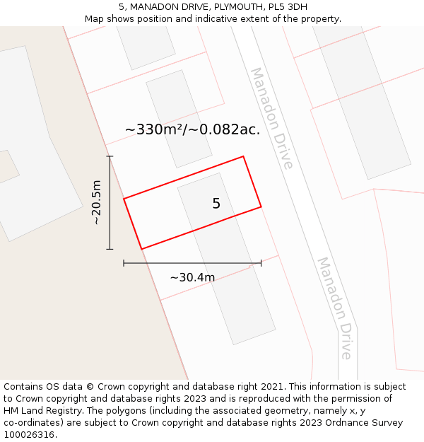 5, MANADON DRIVE, PLYMOUTH, PL5 3DH: Plot and title map